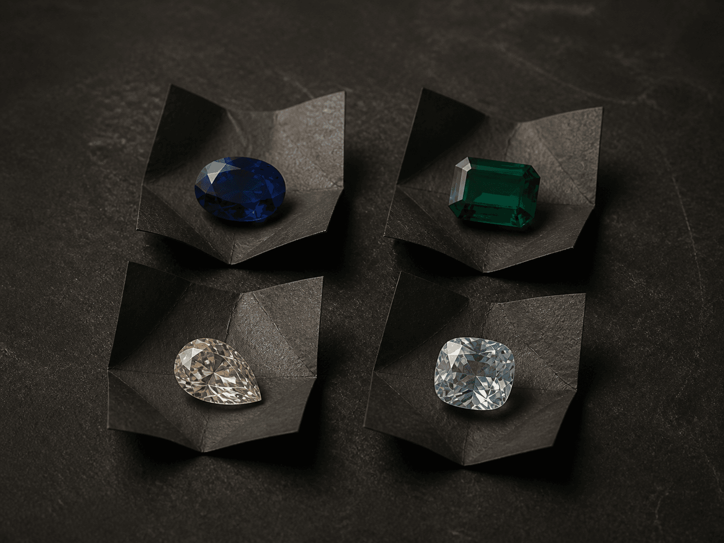 Four gemstones presented separately for comparison